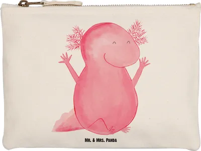 Produktbild von Mr. & Mrs. Panda Pouch Axolotl Hurra Größe M - Weiß - Geschenk, Schwanzlurch, Fröhlich, Federtasche, toiletry bag, Etui, Motivation, Schlampermäppchen, Freude, Mäppchen