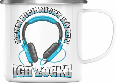 Produktbild von Trendation - Gamer Emaille Tasse Geschenk Jungen Zocker Mitbringsel Männer Emaille Tassen Zocken Gaming Geschenkideen PC Kinder Zubehör Spruch Lustig (Silber)