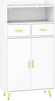Produktbild von COSTWAY Mehrzweckschrank mit Doppeltür, 2 Schubladen, Regal, Wohnzimmerschank Holz, Küchenschrank, Aufbewahrungsschrank, 60x30x113cm, Weiß