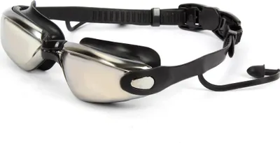 Produktbild von 2 STK Wasserdichte und Anti-Beschlag-Schwimmbrille, flach, leicht, großer Rahmen, verstellbare Taucherbrille, mit einteiligen Ohrstöpseln (Plattiert)