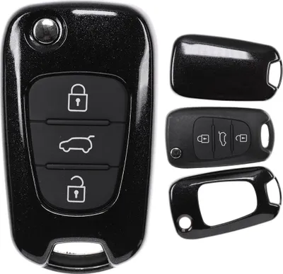 Produktbild von Auto Schlüssel Kunststoff Hülle ABS Plastik Schutz Cover Schwarz kompatibel mit Hyundai i30 ix20 ix35 Kia Soul Sportage Ceed Klappschlüssel