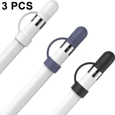 Produktbild von Ersatzkappe Silikon Anti-Lost Kappe Zubehör Kompatibel mit Apple Pencil 1st Generation Zubehör(Midnight black + Black + White)