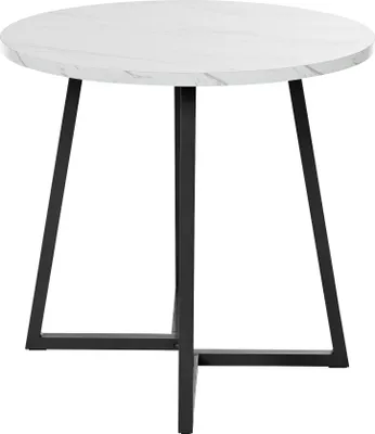 Produktbild von okwish Esszimmertisch Rund, Esstisch Küchentisch mit Metallbeine, Tisch(modernem Marmormuster) für Esszimmer Wohnzimmer, 80x80x75cm, Weiß&schwarz