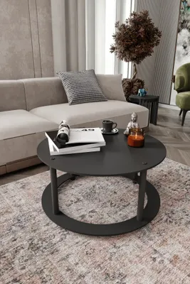 Image de Skye Decor, table basse haut de gamme, noire, Ø 70 cm, hauteur 38 cm | 100 % MDF, pieds en carton compressé | Un style moderne et industriel pour votre intérieur, à la fois élégant et fonctionnel.