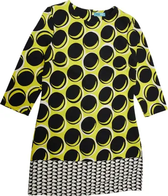 Produktbild von Damen Sommerkleid Joy mit Kreis- und geometrischem Muster in Gelb, Schwarz, Weiß