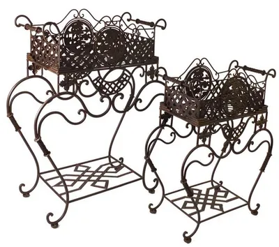 Produktbild von Casa Padrino Jugendstil Pflanzentopfständer Set aus Metall Rostfarben - Blumentopfständer - Blumenständer Barock