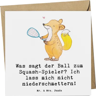 Produktbild von Mr. & Mrs. Panda Glückwunschkarte Squash Humor - Weiß - Geschenk, Grußkarte, Ballspiel, doppelkarte, Sportler, Klappkarte, Sport, Kondition, Energie, Geschenke, faltkarte