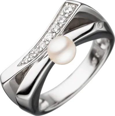 Produktbild von JOBO Damen Ring 925 Sterling Silber 1 Süßwasser Perle mit Zirkonia Perlenring Größe 50