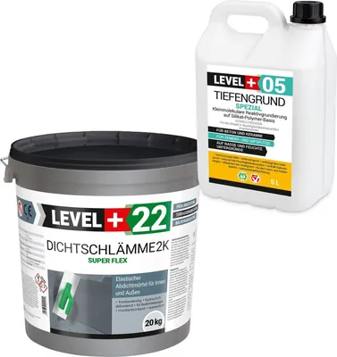 Produktbild von Dichtschlämme 20kg Abdichtmörtel 2K Flex Terrasse Pool +Tiefengrund 5L Außen Innen Set L+22