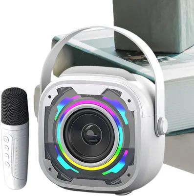 Imagen del producto de Altavoz para karaoke - Micrófono para fiestas - Reproductor de música - Subwoofer integrado - 19 cm - Blanco