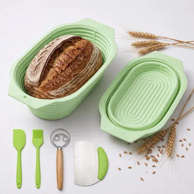 Produktbild von Faltbarer Gärkorb - Ovales Silikon-Set für Brot und Teig - Brotbackform