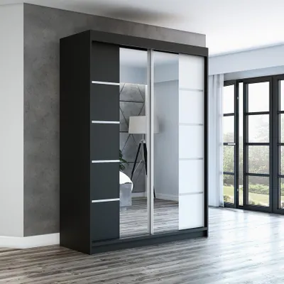 Produktbild von Schwebetürenschrank Kleiderschrank ERA 160 cm Schrank Garderobe Spiegel.Verschiedene Farben (Weiß, Schwarz, Somona). Möbel vom Hersteller!