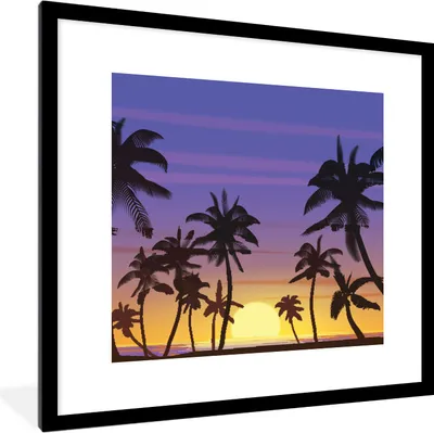 Produktbild von MuchoWow® MuchoWow® Gerahmtes Poster Sonne - Palme - Meer 40x40 cm - Poster mit zchwarzem Bilderrahmen - Poster - Plakat im Rahmen