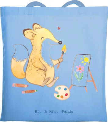 Produktbild von Mr. & Mrs. Panda Tote Bag Fuchs  Malen - Sky Blue - Geschenk, Tasche, Shopping, Künstler, Jutetasche, Zeichnen, Stoffbeutel, Künstlerin, Jutebeutel, Hobbyzeichner