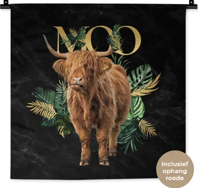 Produktbild von MuchoWow® Wandteppich Wandbehang Schottisches Hochlandrind - Gold - Marmor 60x60 cm Tapisserie Dekoration Wandtuch - Dekorationen - Wand Decke