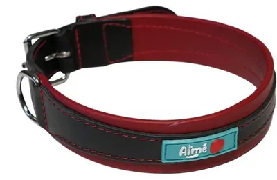 Produktbild von Hundehalsband – AIME – Leder – Rindsleder/Lammleder – Größe L (43–52 cm) – Schwarz/Rot