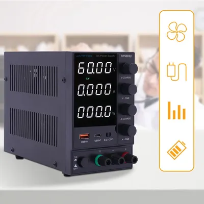 Obrázek produktu pro Nastavitelný laboratorní zdroj stejnosměrného proudu – DPS605U – 0–60 V, 0–5 A – 300 W – 4místný displej – 220 V AC – černý