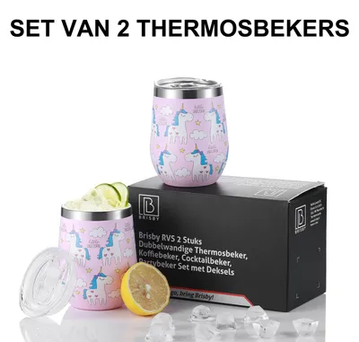 Produktbild von Brisby Edelstahl-Thermosbecher-Set – 2 x 360 ml – Doppelwandig – Einhorn