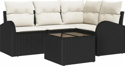 Immagine prodotto di Set divano da giardino vidaXL, 5 pezzi, in polyrattan nero