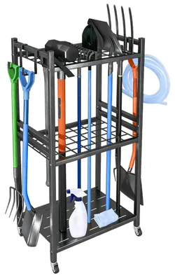 Obrázek produktu pro Držák zahradního nářadí se 4 háčky - kovový držák - nástěnný držák na koště/ mop