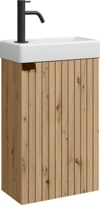 Produktbild von Badplaats Gäste-WC Waschtisch Set Bosco 40 x 22 cm Eiche - Platzsparende Badmöbel Set mit Waschbecken und Unterschrank