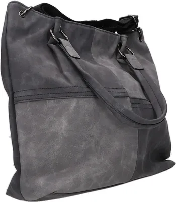Produktbild von Shopper aus glattem Kunstleder Schwarz 42x34x11 cm mit Reißverschluss und abnehmbarem Schultergurt