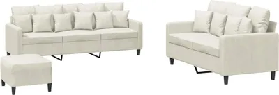 Zdjęcie produktu dla vidaXL 3-częściowa sofa z poduszkami kremowy aksamit