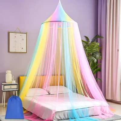 Image de Moustiquaire de lit, grand ciel de lit blanc, filet de lit suspendu, idéal pour la chambre à coucher et les voyages