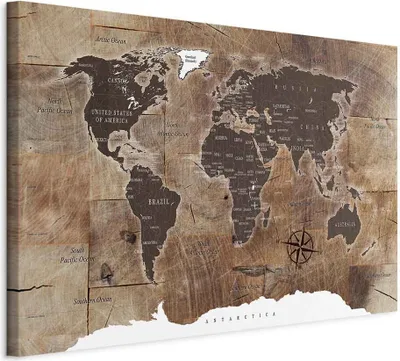 Produktbild von Vlies Leinwandbild - World Map: Wooden Mosaic 60x40 cm Karten k-C-0050-b-d
