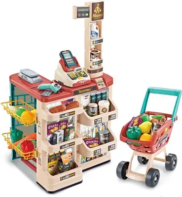 Zdjęcie produktu dla WOOPIE Sklep Supermarket z Wózkiem Sklepowym Waga Kasa Skaner + 48 Akc.