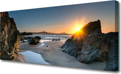 Produktbild von Tulup Leinwand-Bilder 125x50 Wandbild Canvas Kunstdruck Felsen Strand Sonne Landschaft