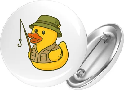 Produktbild von Huuraa Button Quietscheente Angler Comic Gummiente 25mm rund mit Sicherheitsnadel Ansteckbutton Geschenkidee