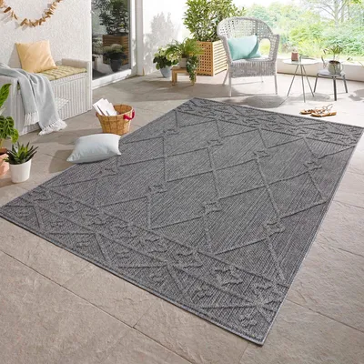 Image de Carpetsale24 Tapis Intérieur Extérieur Style Scandinave Boho Uni Effet Haut Bas Imperméable Salon Balcon Terrasse, Taille: 120x170 cm