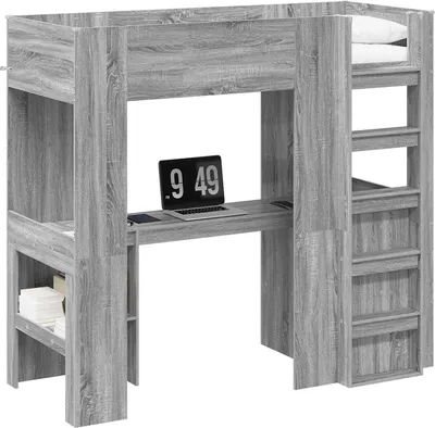 Image de Cadre de lit superposé avec bureau Gris Sonoma 75 x 190 cm