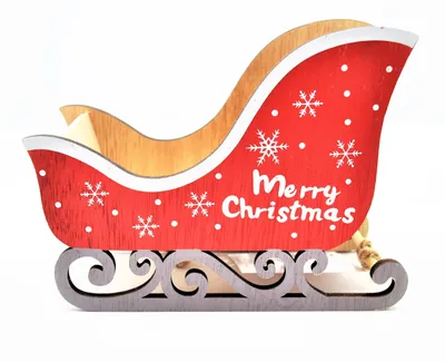 Weihnachtsmann-Schlitten mit Rentierwagen, 18x14x8 cm, Holz