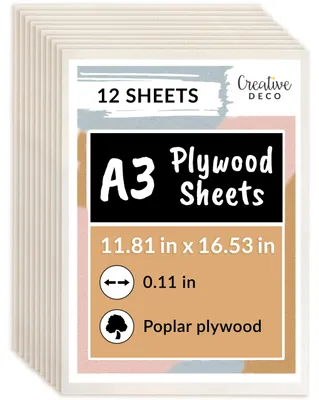 Imagen del producto de Creative Deco 12 x A3 Soporte de madera de 3 mm, contrachapado de álamo asiático