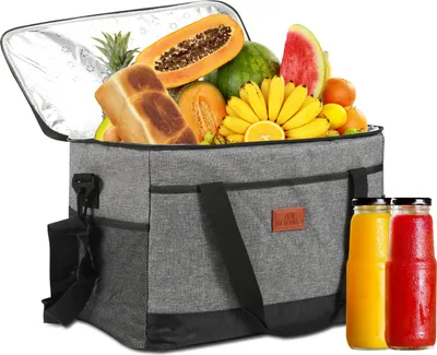Produktbild von Jayseuw 25 L Kühltasche Isoliertasche Thermotasche Wasserfest Picknicktasche Faltbar Kühlbox mit 2er-Set Kühlakkus Kühlelemente Camping Lunch Grau