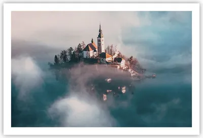 Produktbild von Poster - Poster ohne Rahmen - Alpen Bled Kirche - 91,5x61 cm - Wand Bild - Wanddeko - Wandbilder - Kunstposter - Wandposter - Bilder - Kunstdruck - Wanddekoration - Wandbild - P2XAA91x61-4130