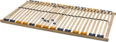 A wooden bed slatted frame.