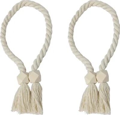 Produktbild von 2Pcs Magnetische Holz Ball Vorhang Raffhalter Natürliche Baumwolle Hand Gewebt Seil Boho Wohnkultur Drapieren Holdbacks