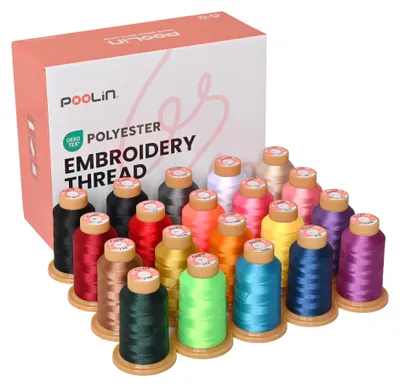 Image de PooLin Fil à broder polyester 40 wt – kit de 20 bobines de 800 m, 20 couleurs