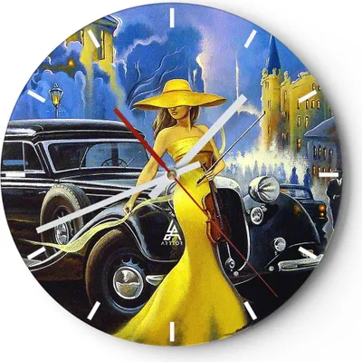 Produktbild von Wanduhr - Rund - Glasuhr - frau retro stil - 30x30cm - Schleichendes Uhrwerk - Lautlos - zum Aufhängen bereit - Dekoration Modern - Wanddekoration aus Glas - C3AR30x30-3449