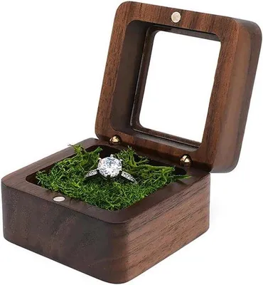 Produktbild von Schmuckkiste mit Holzring - Hochzeitsgeschenk mit Magnetverschluss - Rätselklappe - Einzelschmuckkiste - Natursteingrün