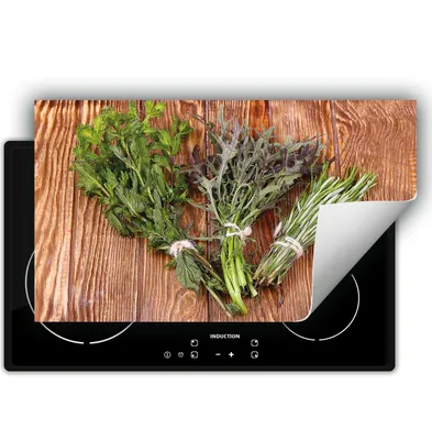 Produktbild von DarHaus Herdabdeckplatte 90x52 cm Anti Rutsch Matte Aufrollbar, Holz - Kräuter