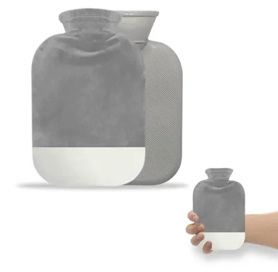 Obrázok produktu pre Miniatúrna fľaša na teplú vodu s poťahom, 500 ml, sivá, odnímateľná, umývateľná
