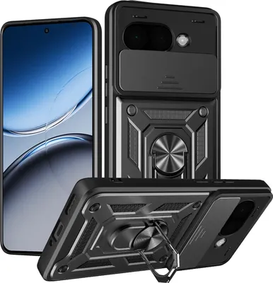 Produktbild von Outdoor Panzer Hülle für Google Pixel 9A Handyhülle mit Kameraschutz Ringhalter Cover in Schwarz