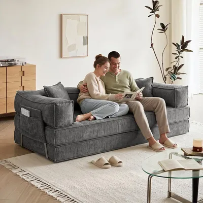 Produktbild von WOLTU Boneless Schlafsofa, Sofa 3 Sitzer, Umwandelbares Bodensofa, ohne Montage, 207x106x68cm : Dunkelgrau Farbe: Dunkelgrau