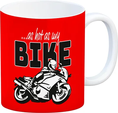 Produktbild von As hot as my Bike Kaffeebecher mit coolem Motorradfahrer Motiv in rot