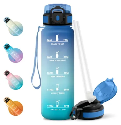 Produktbild von Trinkflasche 1L JAPORIA, Auslaufsicher, mit Strohhalm, Sportflasche für Schule
