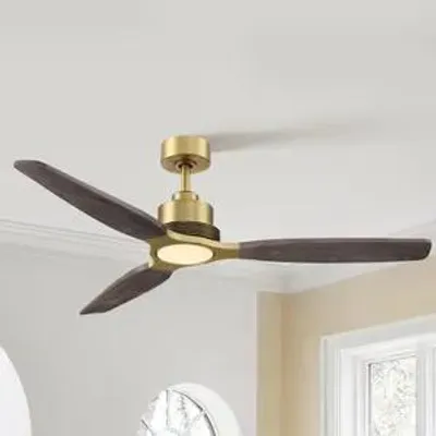 Image de Parrot Uncle Ventilateur de Plafond avec Lumière 122cm Or/Bois, Style Rétro, Moteur DC, LED Dimmable, Réversible, Silencieux, Salon Salle à Manger